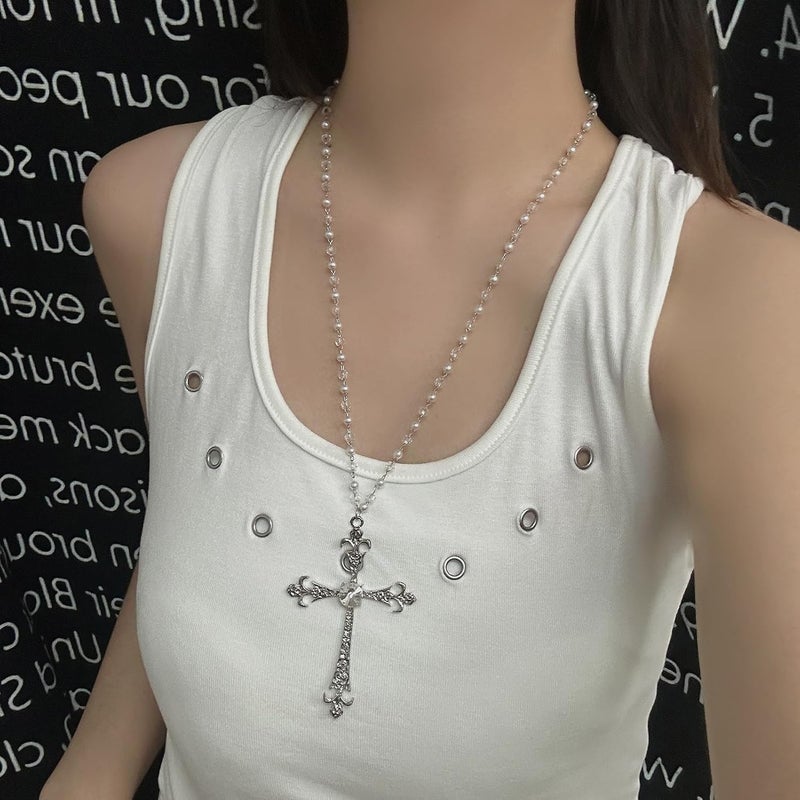 Hremhoo Gothic Cross Necklace for Women Exaggerate Large Cross Pendant Necklace Gothic Layered Choker Necklaces Punk Goth Emo Grunge Y2k Necklaces for Women - Image 3